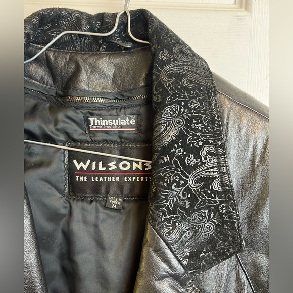 Vintage Wilson’s Leather Jacket All Black Floral Print - Picture 1 of 8
